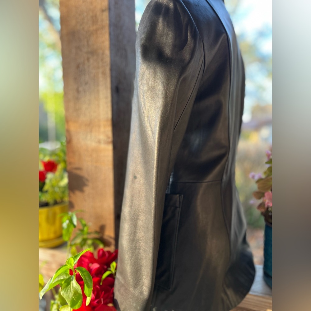 Vintage Classiques Entier Buttery Soft Black Leather Button Front Lined Jacket S - Picture 7 of 9